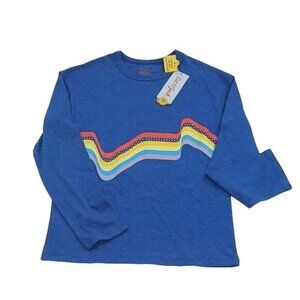 Cat & Jack T Shirt Blue Long Sleeve Art Print Adaptive Tagless Youth Boys